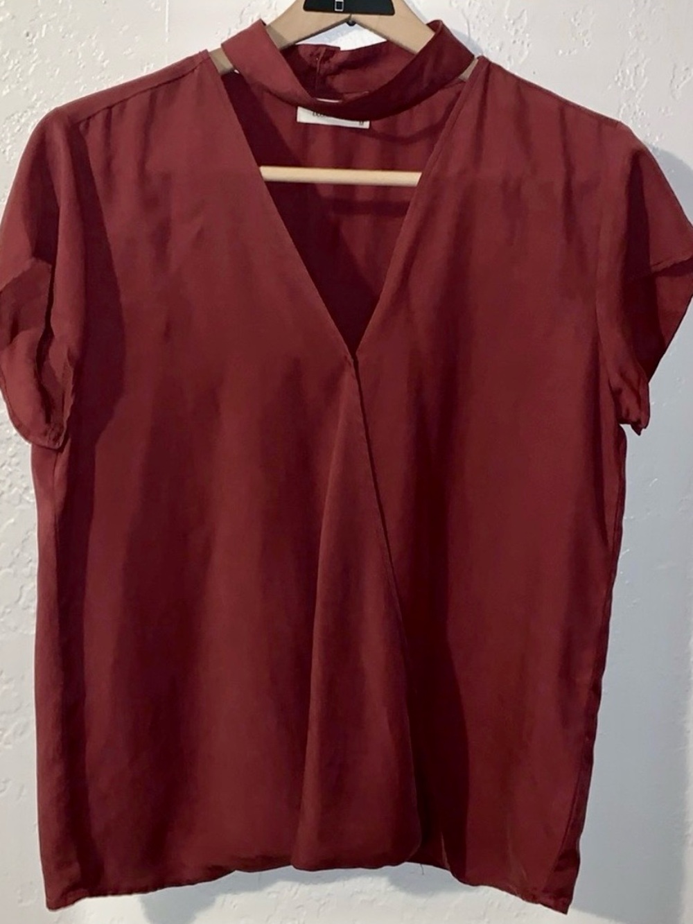 Bella Dahl Blouse Womens M Burgundy Tencel Surplice V Neck Choker Boho